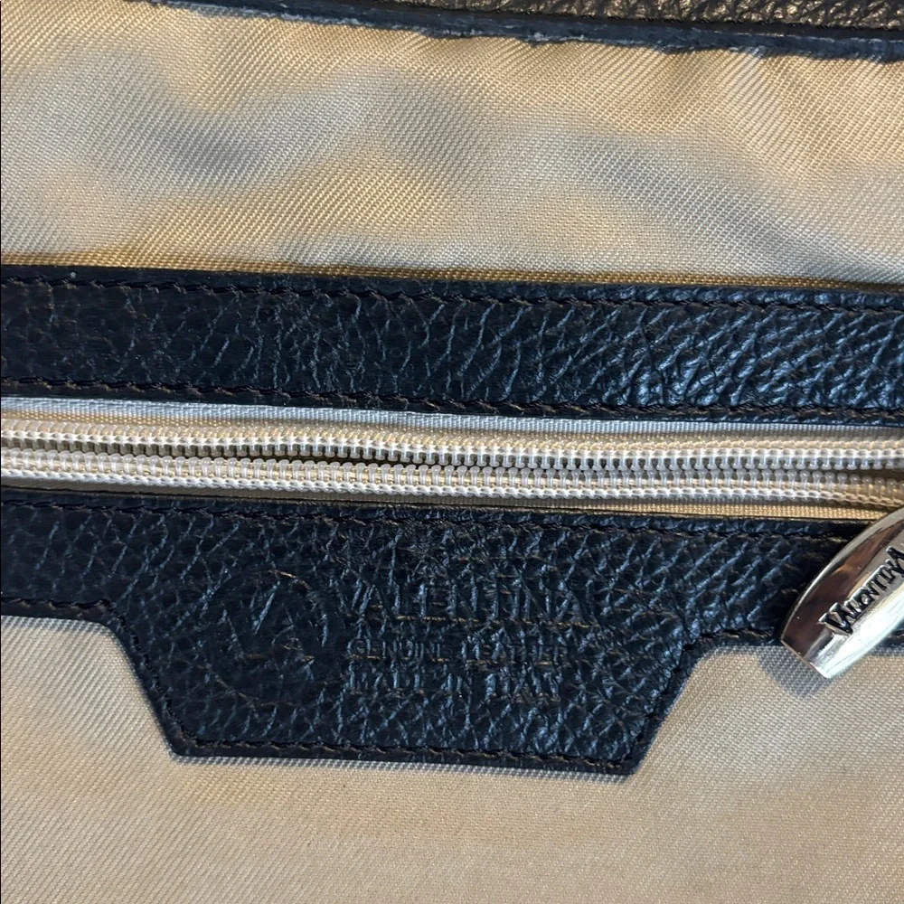 Valentina Black and Tan Pebbled Leather‎ Tote Shoulder Bag